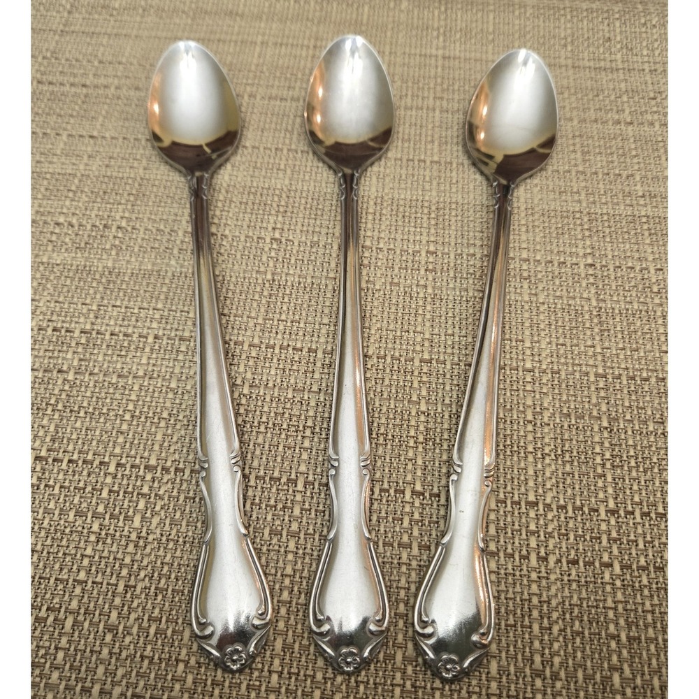 Oneida MELINDA Stainless, Flower Tip, Glossy - Set of 3 Iced Tea Spoons 7‎ 1/4"